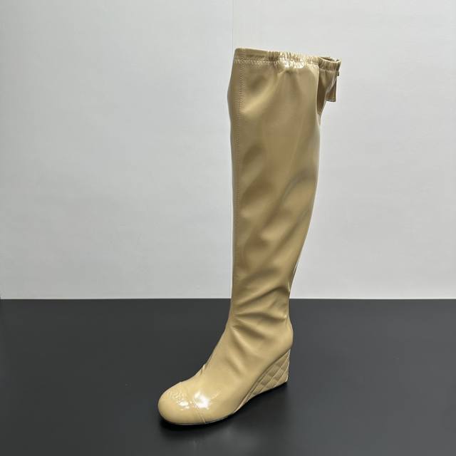 Chanel 25A Autumn/Winter New Double C Quilted Wedge Heel Stretch Boots Over-the-