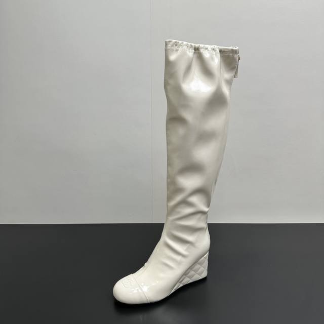 Chanel 25A Autumn/Winter New Double C Quilted Wedge Heel Stretch Boots Over-the-