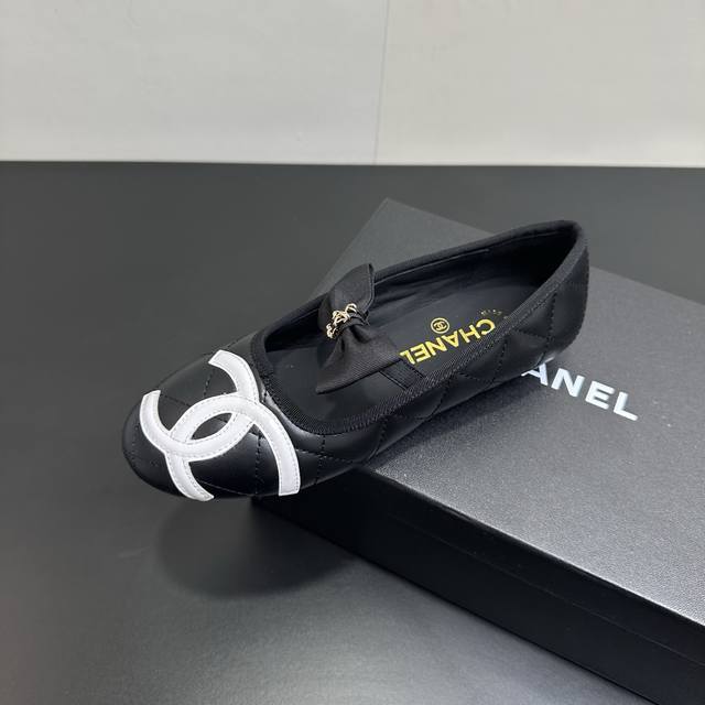 25P Spring/Summer New Chanel Vintage Cambon Series Bow Ballet Flats with Big Dou