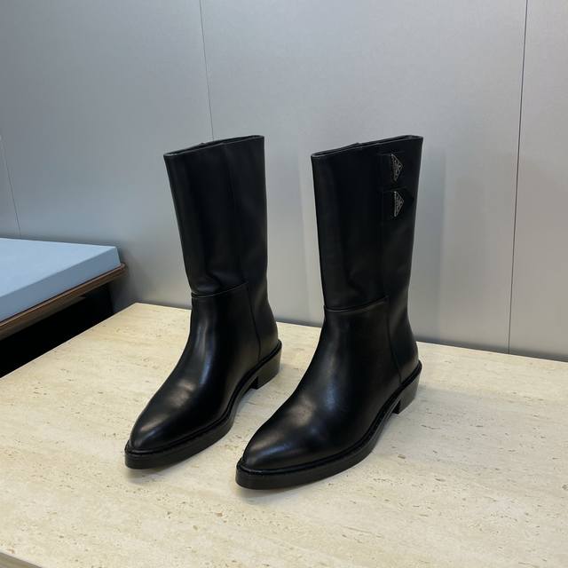 Factory Price Prada 2025 Autumn/Winter New Nomadic Style Mid-Calf Motorcycle Boo