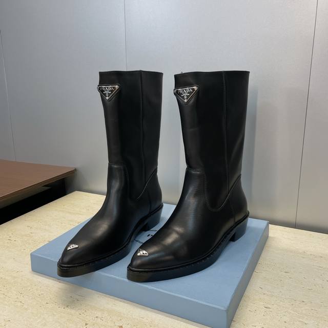 Factory Price Prada 2025 Autumn/Winter New Nomadic Style Mid-Calf Motorcycle Boo