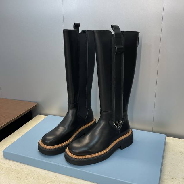 Factory Price Prada 2025 Autumn/Winter New Punk Style Low Heel High-Top Knee-Len