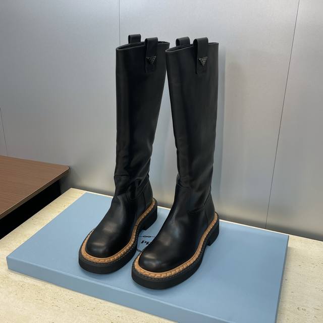 Factory Price Prada 2025 Autumn/Winter New Punk Style Low Heel High-Top Knee-Len