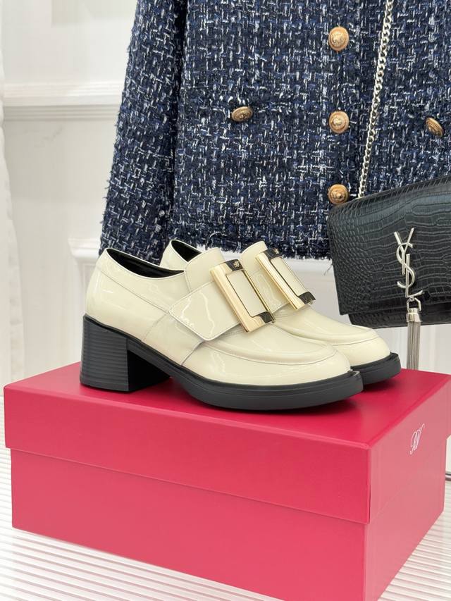 Factory Price Roger Vivier Rv25Wf New Metal Square Buckle Chunky Heel Platform L