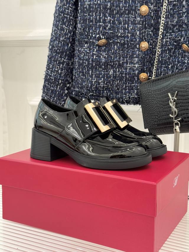 Factory Price Roger Vivier Rv25Wf New Metal Square Buckle Chunky Heel Platform L