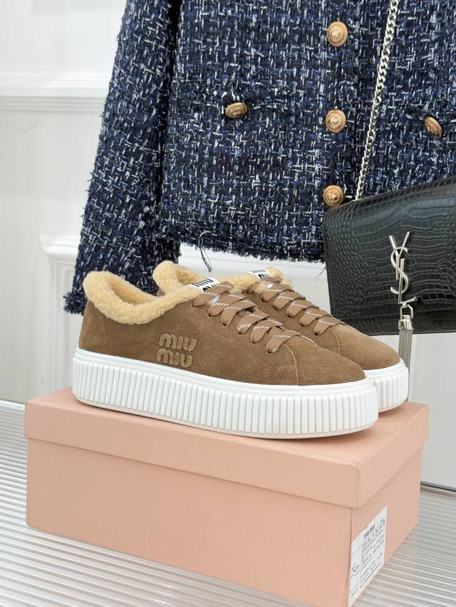 Factory Price Miu Miu 25Wf New Wool Casual Platform Biscuit Shoes When the warmt