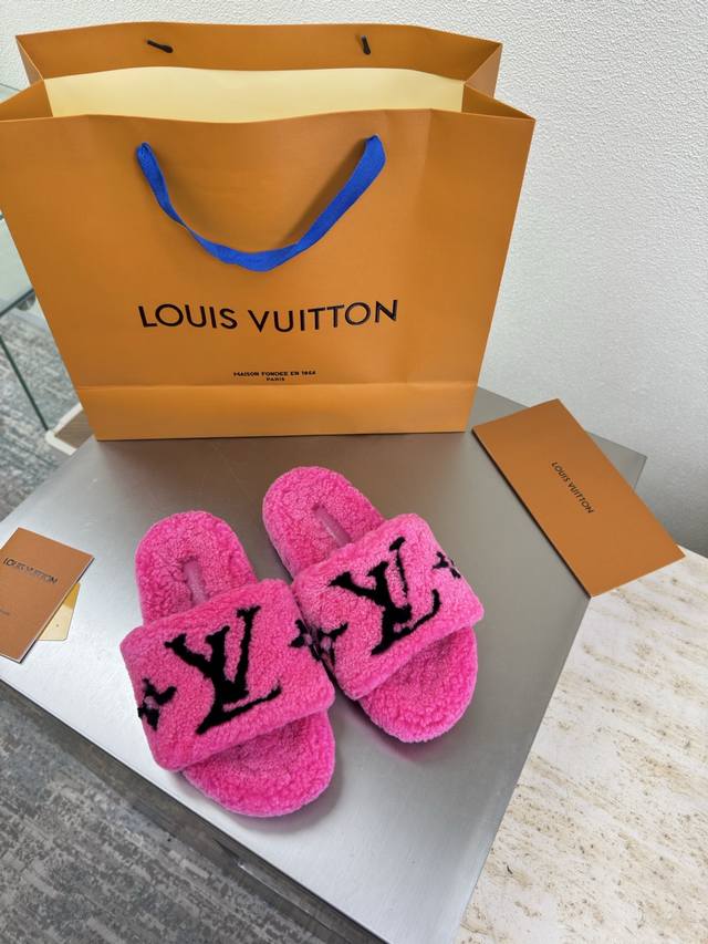 Two-tone effect color-blocked logo imported lamb wool slippers L Donkey super hi