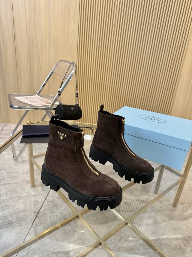 Factory Price P Prad* 25Ss Prad Classic Triangle Logo Slip-on Women's Boots A se Factory Price P Prad* 25Ss Prad Classic Triangle Logo Slip-on Women's Boots A se