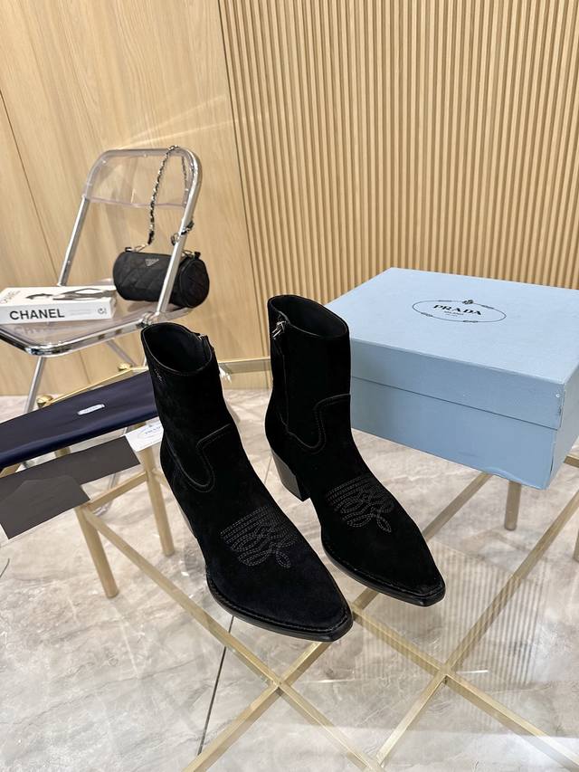 Top-tier luxury version of the classic Prada pointed-toe boots. Prada is perfect