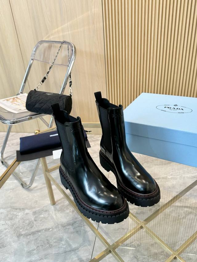 Fashion Never Compromises! Prada Genuine Leather Platform Riding Boots, Slip-on