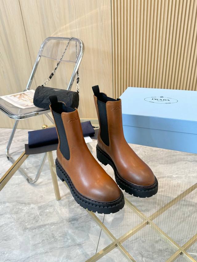 Fashion Never Compromises! Prada Genuine Leather Platform Riding Boots, Slip-on