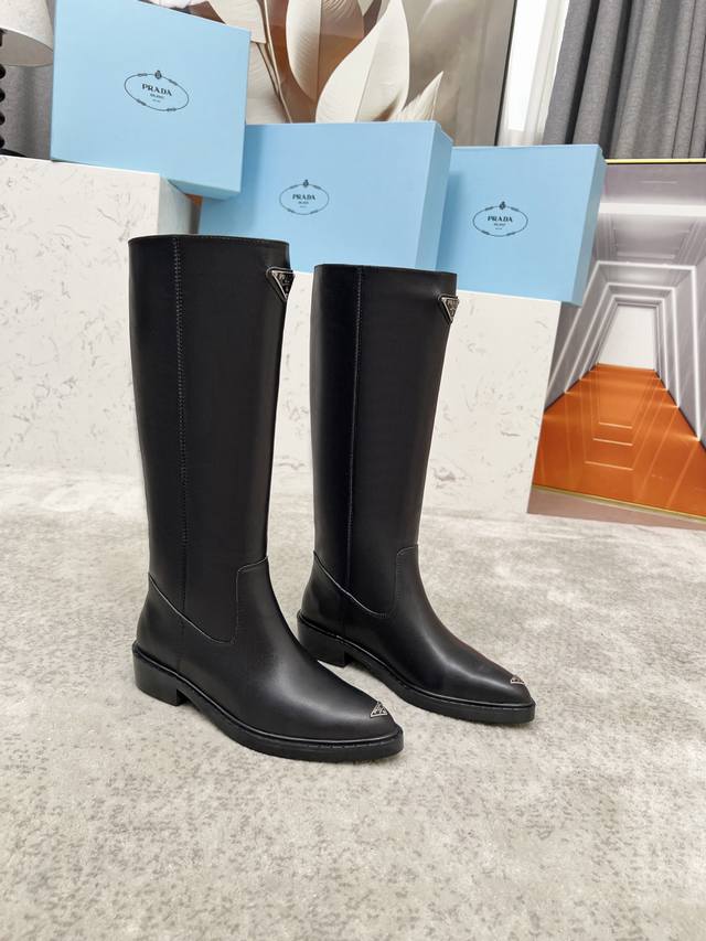 35-40 41 Custom-made Prada classic triangle logo pointed-toe boots. Prada is per