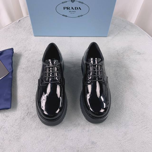 Prada New Loafers Upper: Imported split patent leather Lining: Mixed sheepskin S