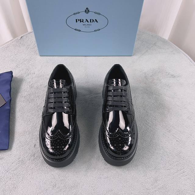 Prada New Loafers Upper: Imported split patent leather Lining: Mixed sheepskin S