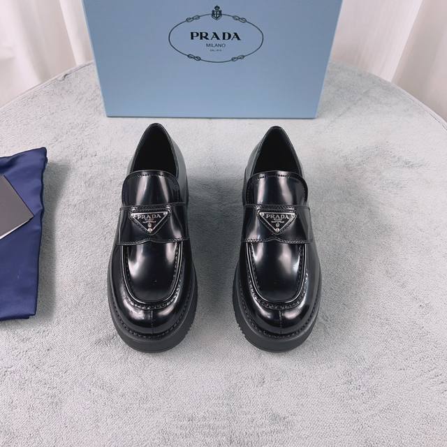 Prada New Loafers Upper: Imported split patent leather Lining: Mixed sheepskin S