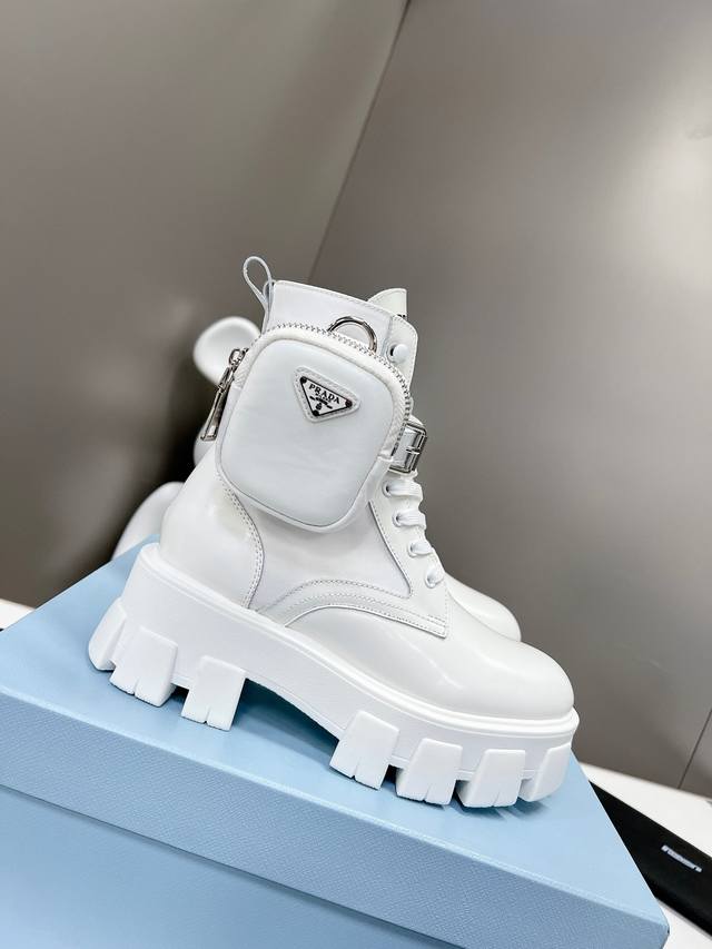 Prada's newest wool ankle boots with a platform sole, part of the Prada Spring/S