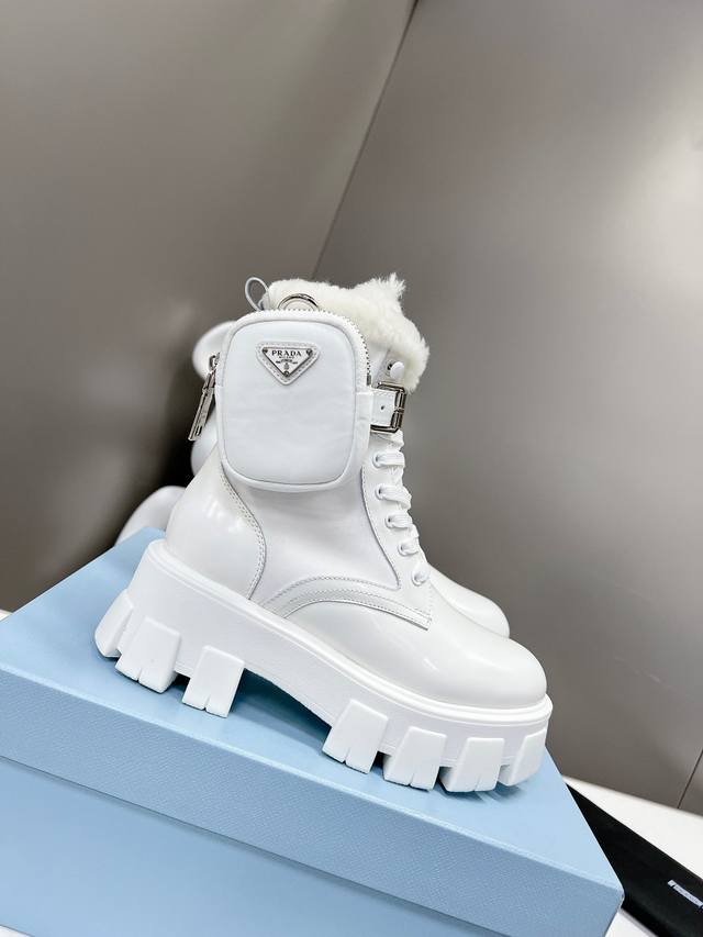 Prada's newest wool ankle boots with a thick sole, part of the Prada Spring/Summ