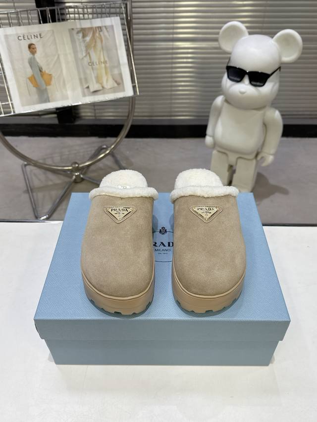 Prada's popular autumn/winter closed-toe fur slippers. A runway item, suitable f