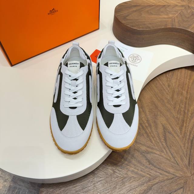 Hermes new Argande training shoes, white sneakers, perforated soft calfskin ath