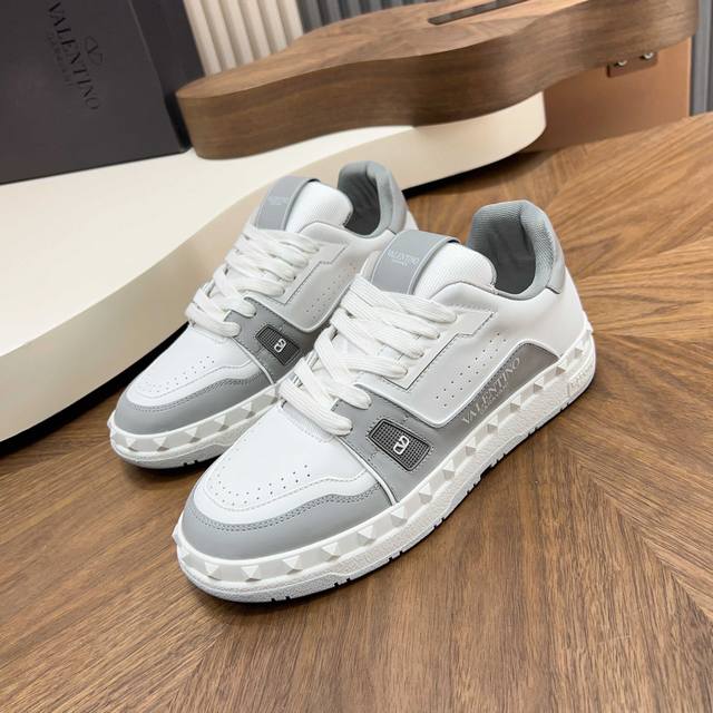 Valentino New Micro-Label Color Block Casual Sneakers, made of full-grain leath