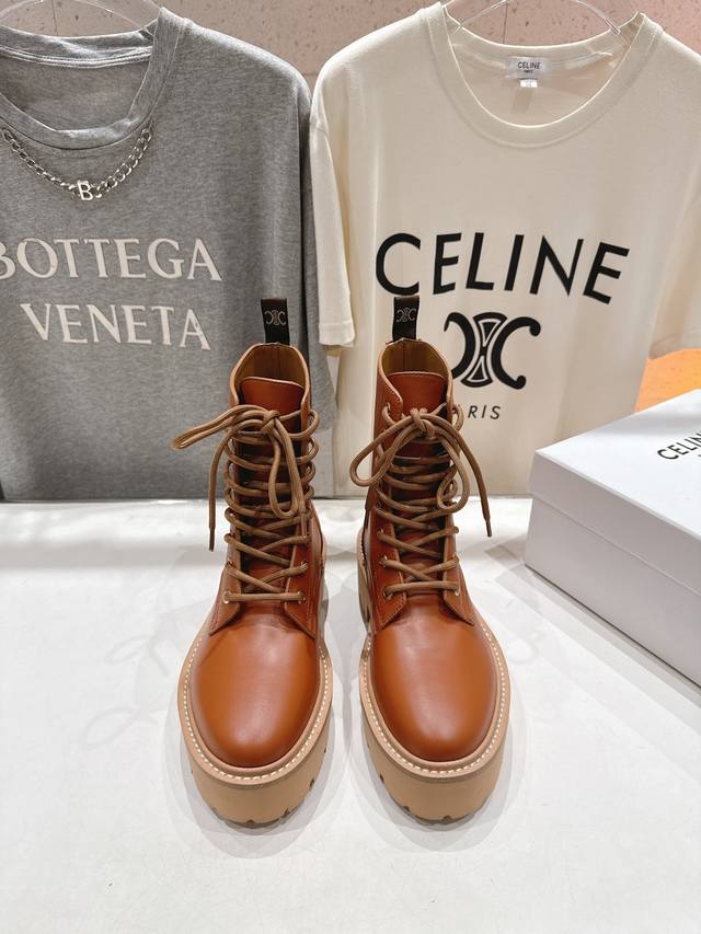 High-quality factory direct. Celine F035 2025Ss new retro lace-up platform mid-
