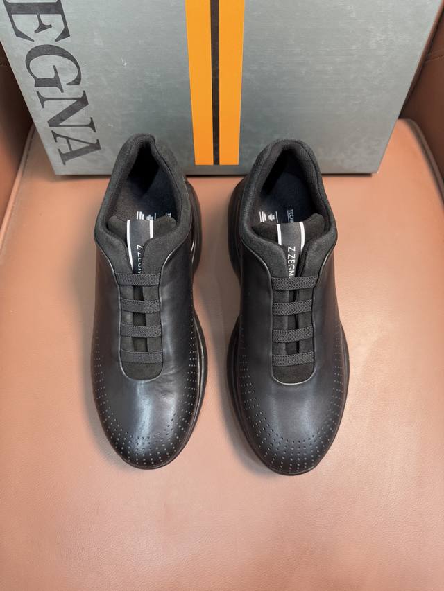 Zegna Men's New Leather Casual Sneakers Made in Dongguan, these high-quality sho