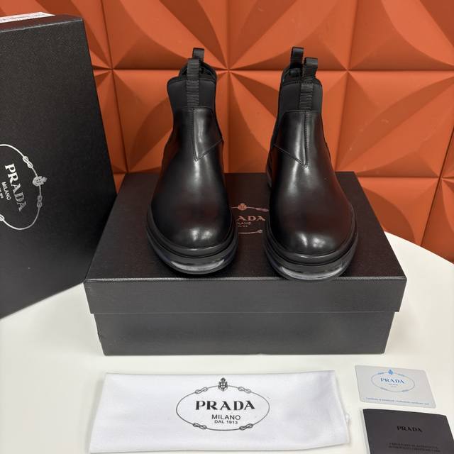 P's New Arrival Prad* Prad Genuine Leather Men's Air-Cushioned Chelsea Boots: A