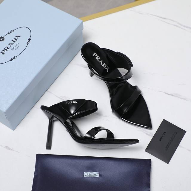 Prada 25Wf Spring/Summer New Arrival Triangle Buckle Pointed Toe High-Heeled Sa