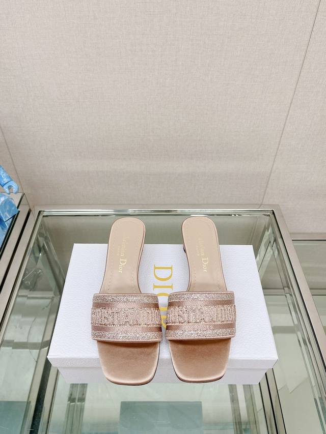 Flat - Chunky Heel - 23p Summer New Dio* Embroidered Silk Rhinestone Sandals Fl