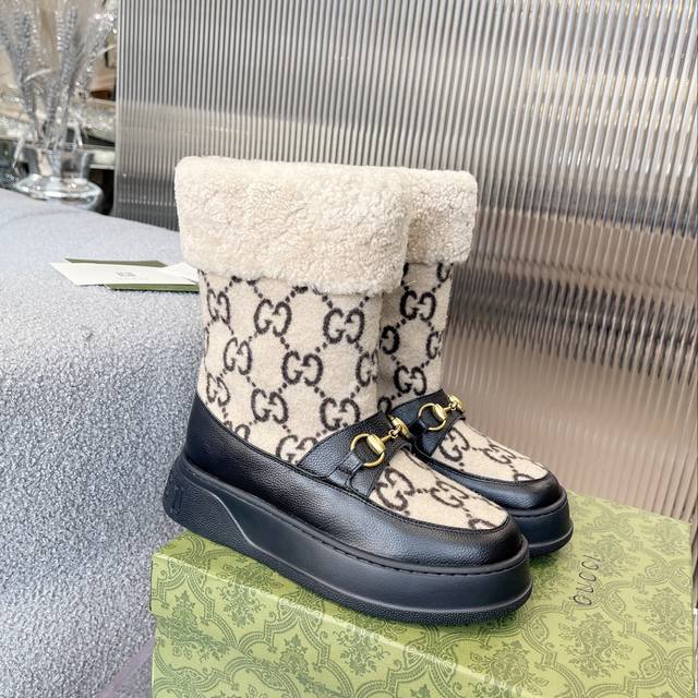 Gucci Paris Fashion Week China 2022 Merino Sheepskin Sheepskin Snow Boots, jacqu