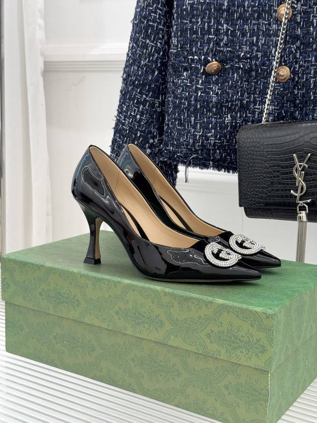 Factory Price Gucci 26Wf Early Spring Rhinestone Pointed Toe High Heels Tracing