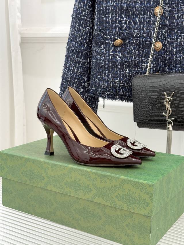 Factory Price Gucci 26Wf Early Spring Rhinestone Pointed Toe High Heels Tracing