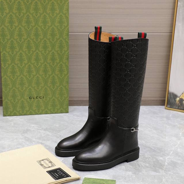 Genuine Gucci Fall/Winter Slim-fit Horsebit Boots, Show-style Boots, Top-tier I