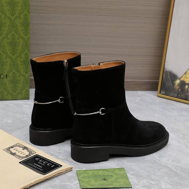 Genuine Gucci Fall/Winter Slim-fit Horsebit Boots, Show-style Cut, Top-tier Imp