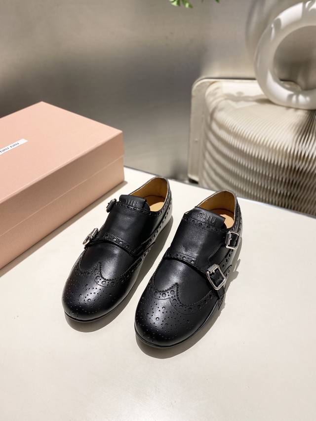 Factory Price p Miumiu 2025 Fall/Winter Monk Leather Shoes, British Retro, Baro