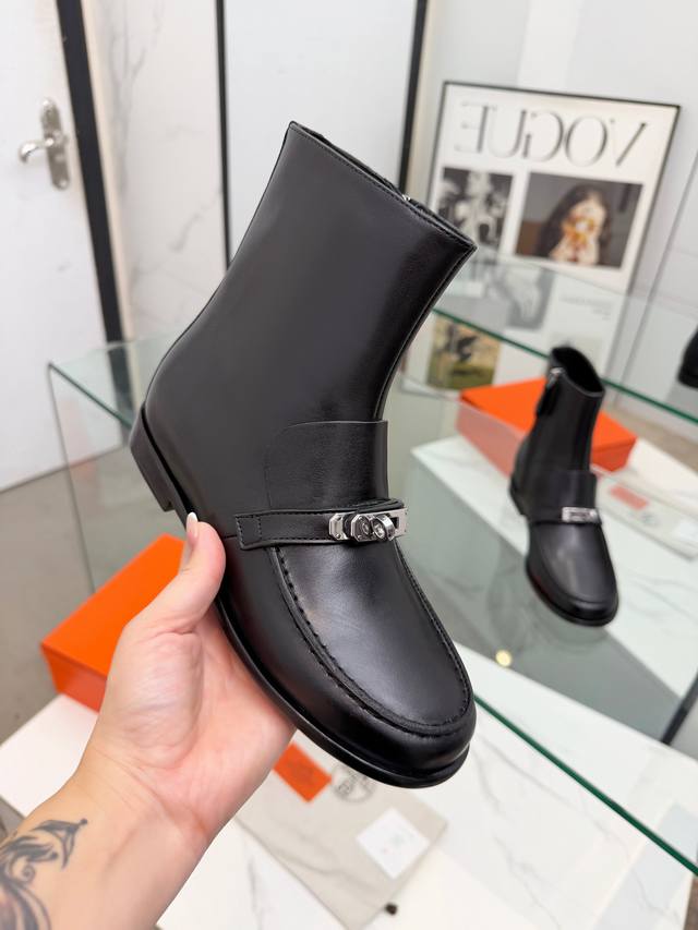 Top-tier Hermes 25Wf Autumn/Winter New Arrival: Kelly Buckle Retro Flat Ankle Bo