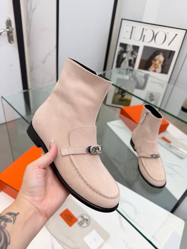 Top-tier Hermes 25Wf Autumn/Winter New Arrival: Kelly Buckle Retro Flat Ankle Bo