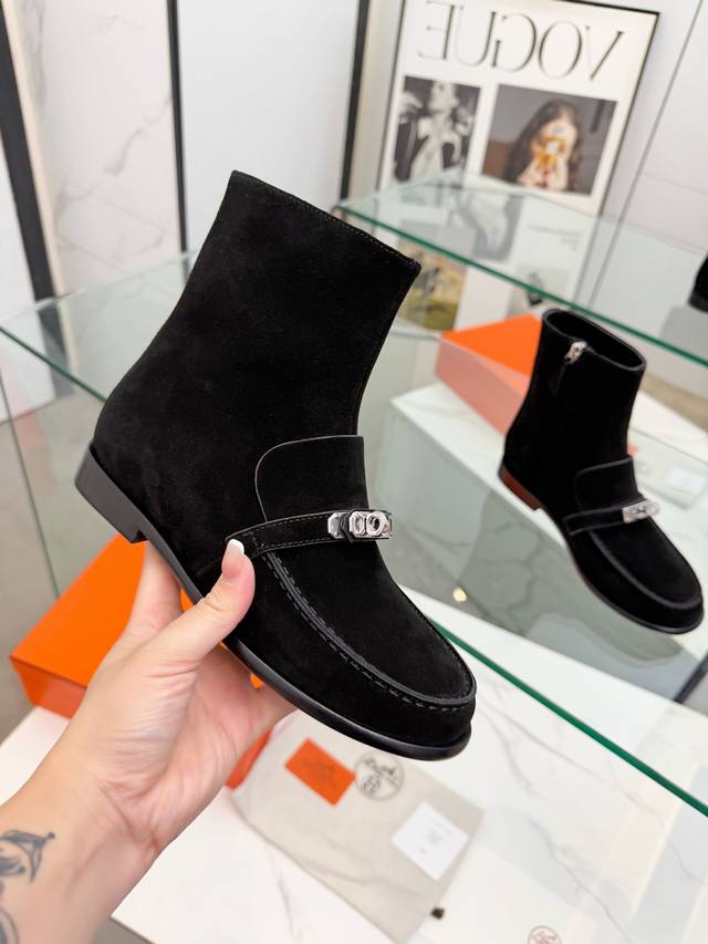 Top-tier Hermes 25Wf Autumn/Winter New Arrival - Kelly Buckle Retro Flat Ankle B