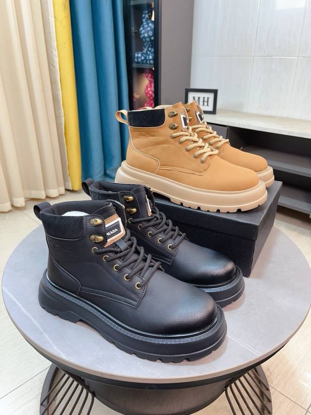 Factory Price p Prada Men's Classic Casual Shoes, imported top-grain cowhide wi