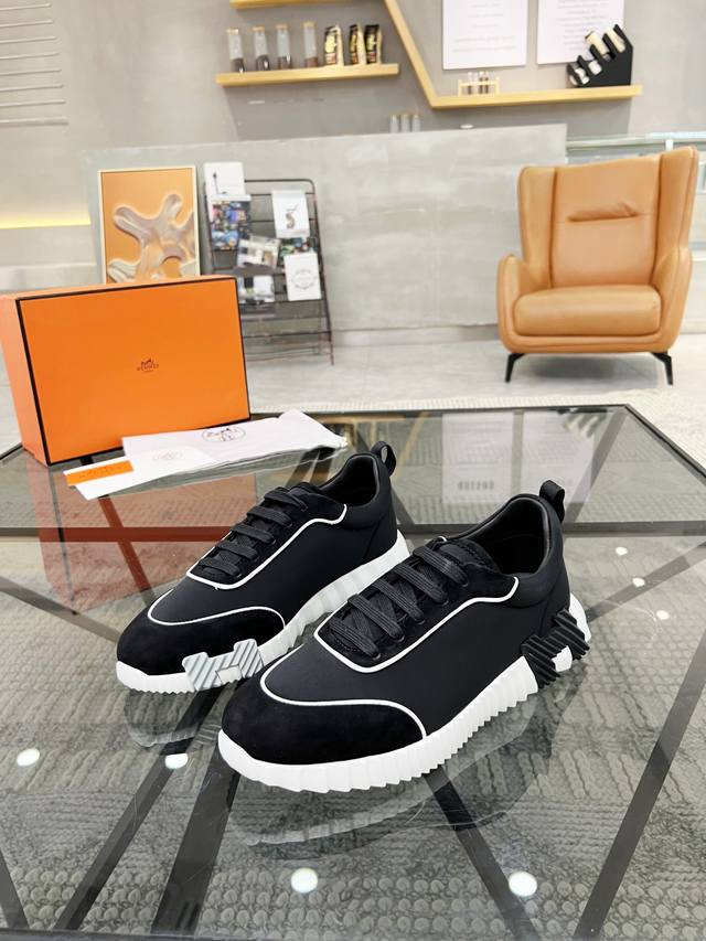 H Hermes Bouuncing sneakers, casual sneakers for couples, featuring a calfskin a