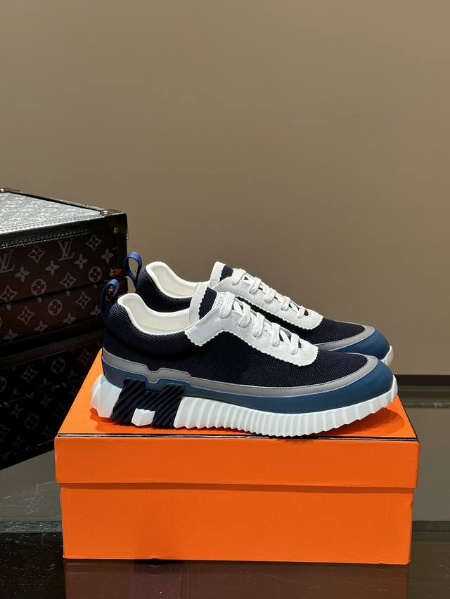 H Hermes Bouuncing sneakers, men's casual sneakers, featuring a cowhide upper co