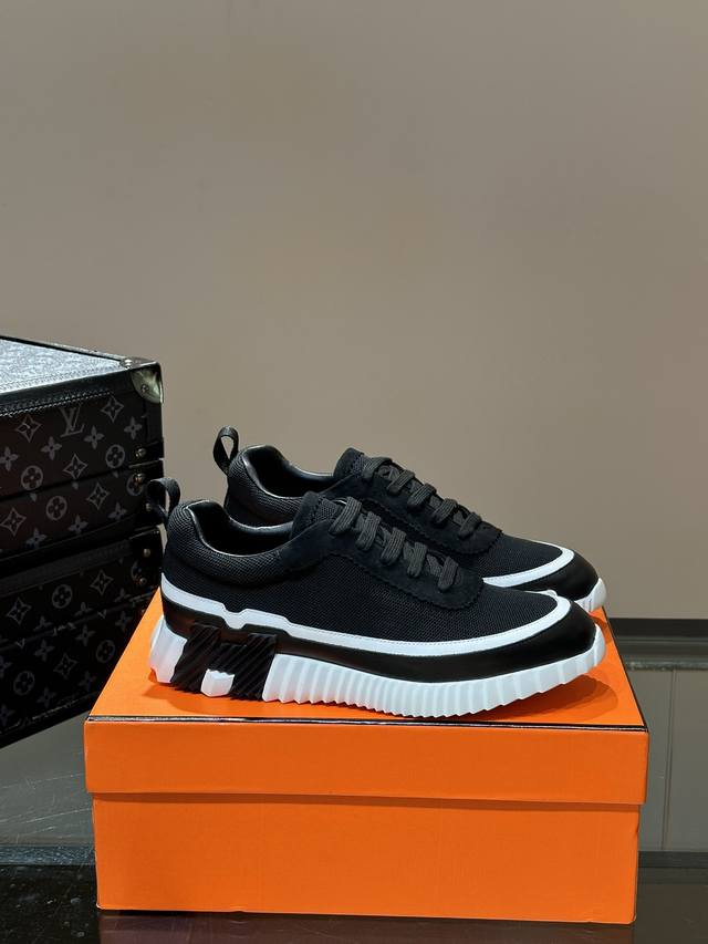 H Hermes Bouuncing sneakers, men's casual sneakers, featuring a cowhide upper co