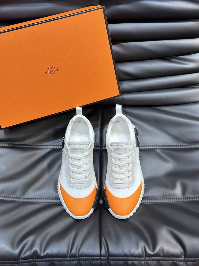 H Hermes Bouuncing sneakers, men's casual sneakers, featuring a cowhide upper co