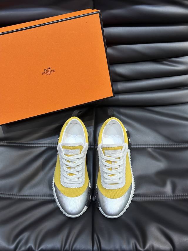 H Hermes Bouuncing sneakers, men's casual sneakers, featuring a cowhide upper co
