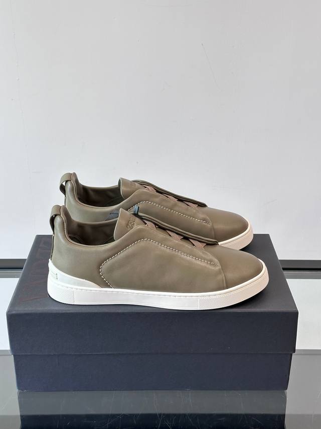 Zegna's new men's low-top leather sneakers, crafted from imported cowhide, featu