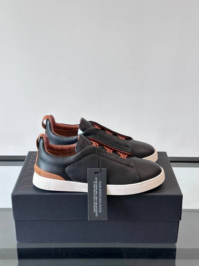 Zegna's new men's low-top leather sneakers, crafted from imported cowhide, feat