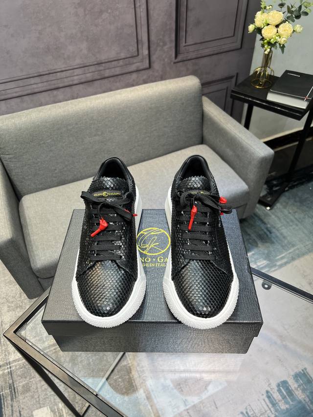 Galiano Nemesis Nappa Leather Snakeskin Platform 5.5cm Low-top Casual Shoes for