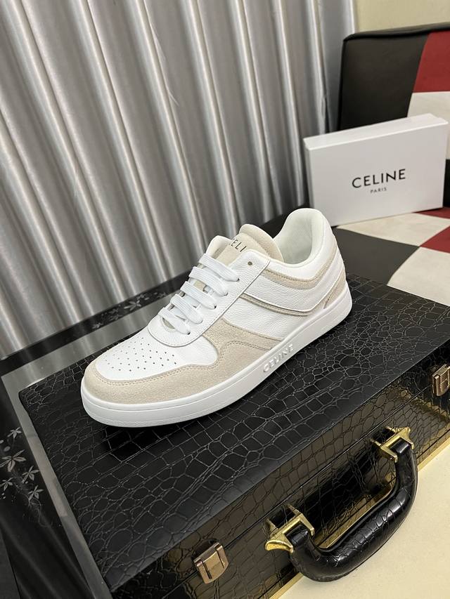 Factory Price (pp): Celine low-top cowhide leather lace-up sneakers; stylish, r