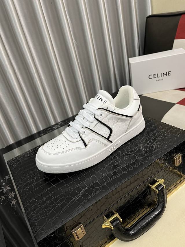 Factory Price (pp): Celine Low-Top Leather Lace-Up Sneakers; Stylish, relaxed,
