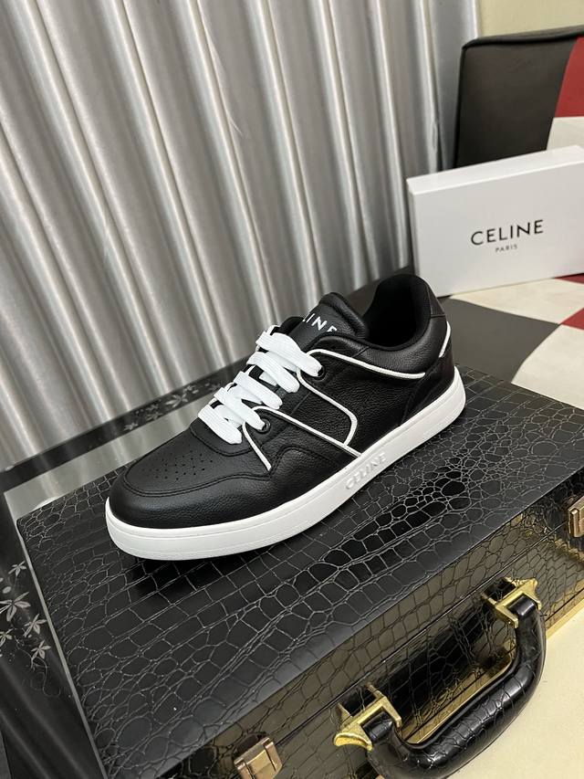 Factory Price (pp): Celine low-top cowhide leather lace-up sneakers; stylish, r